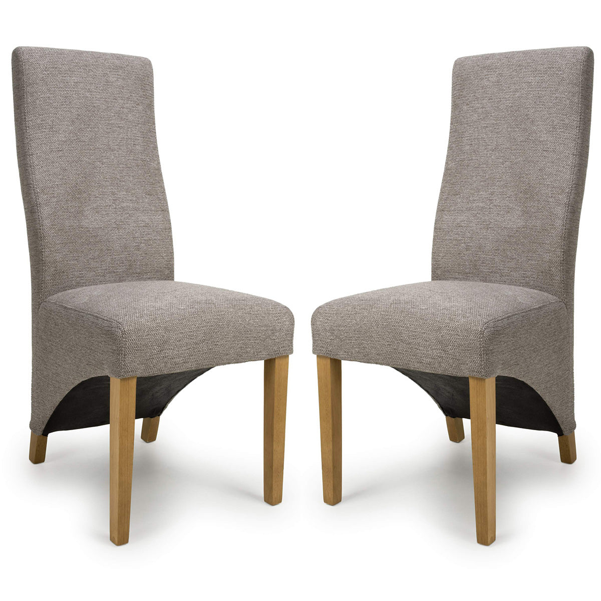 Fabric Dining Chairs in Set Of 2 Wave Back With Natural Rubberwood Legs - Baxter