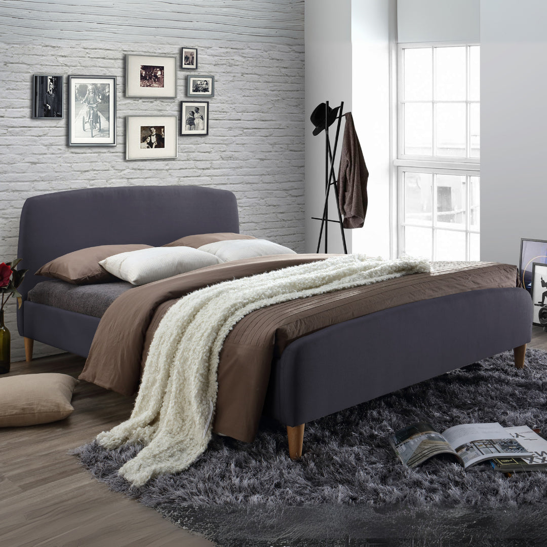 Fabric Double Bed With Slatted Base - Geneva