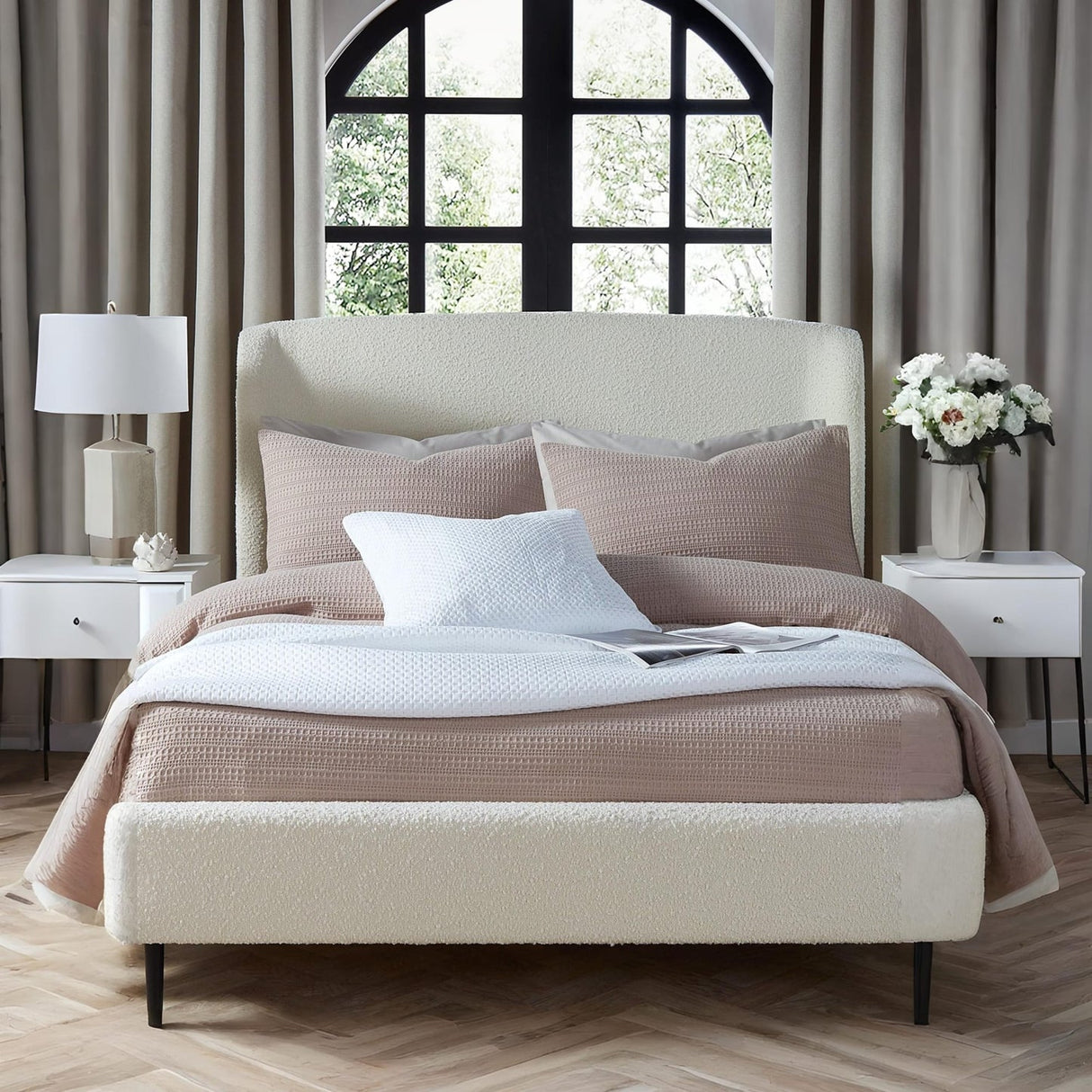 Fabric Double Bed With Black Legs - Eden