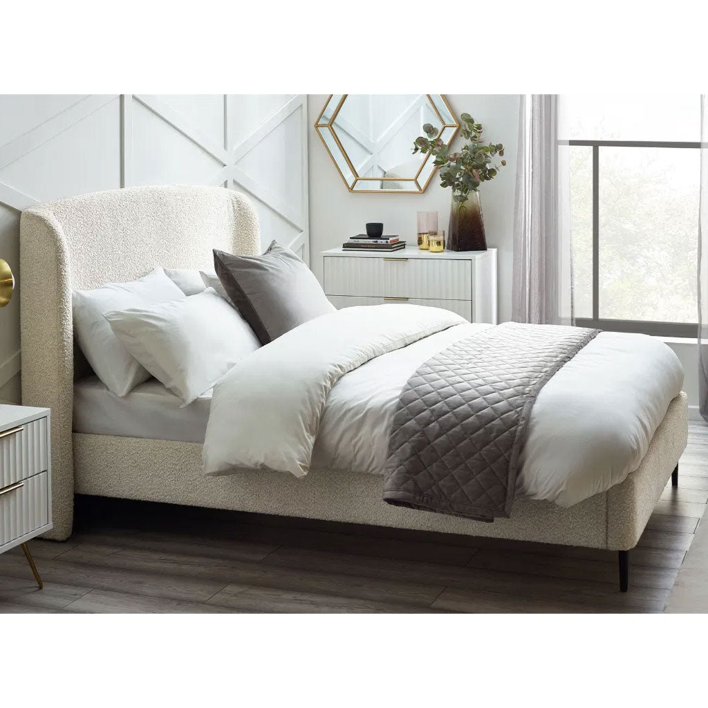 Fabric Double Bed With Black Legs - Eden