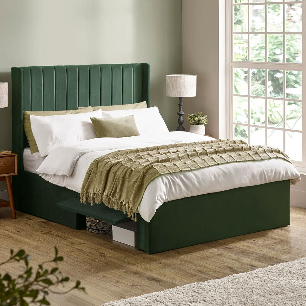 Fabric Double Bed With Dual Storage Door - Leila