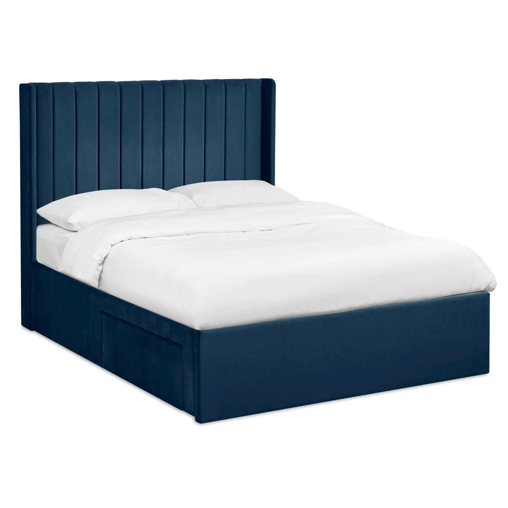 Fabric Double Bed With Dual Storage Door - Leila
