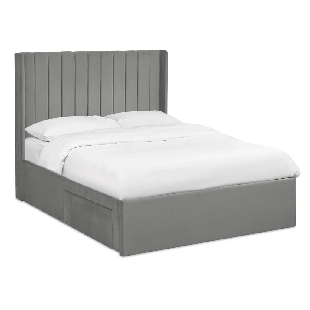Fabric Double Bed With Dual Storage Door - Leila