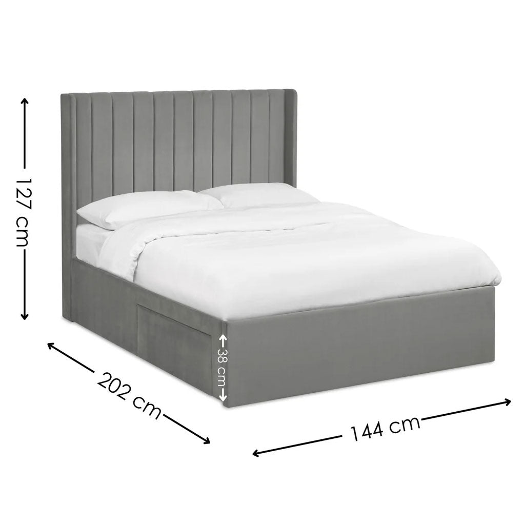 Fabric Double Bed With Dual Storage Door - Leila