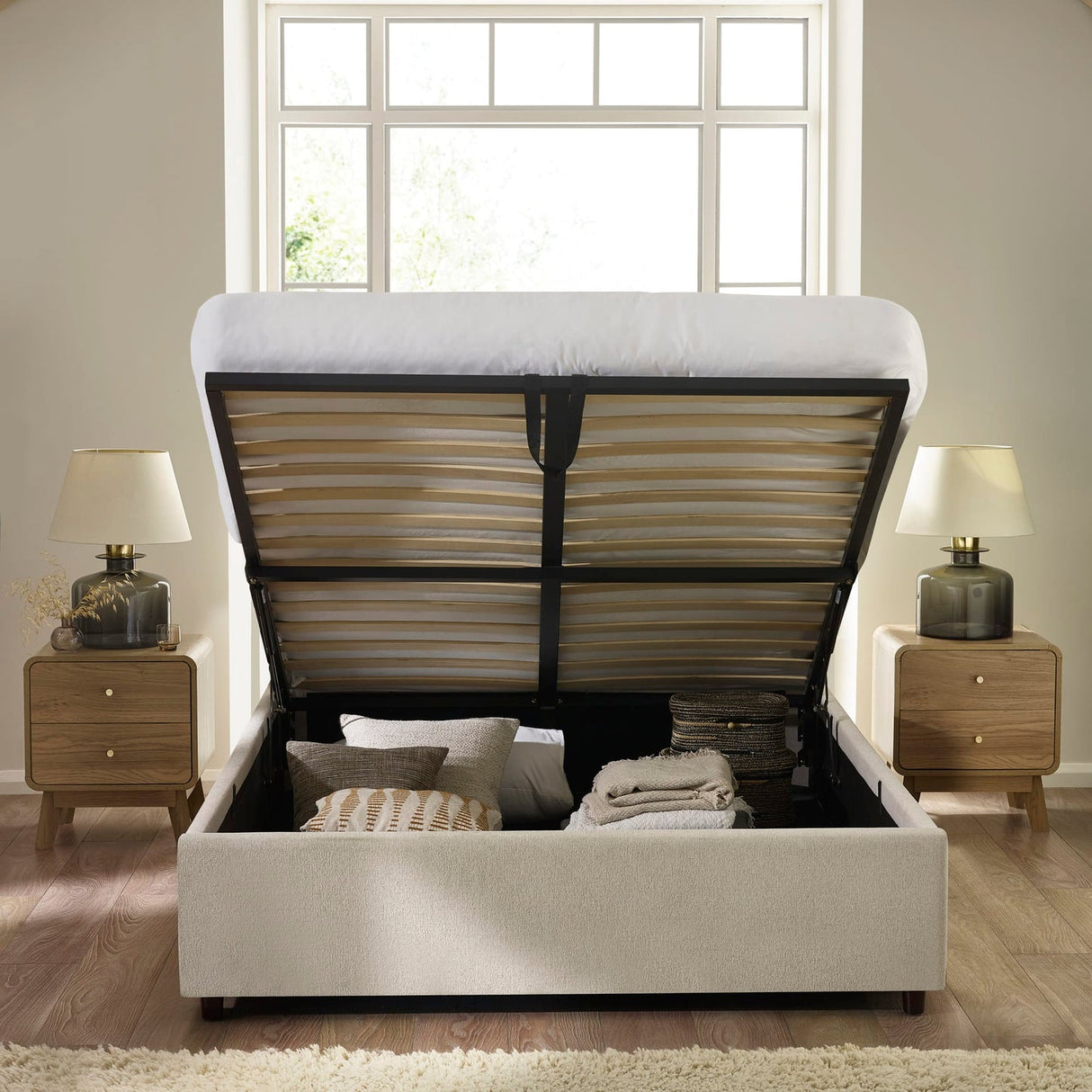 Fabric Double Ottoman Storage Bed - Maddock