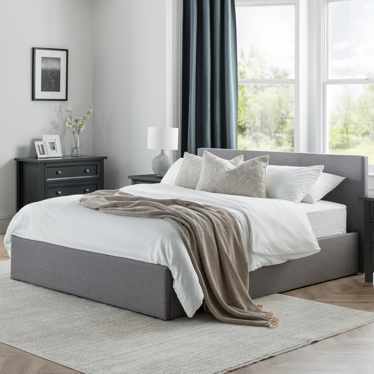 Fabric Double Ottoman Storage Bed - Rialto
