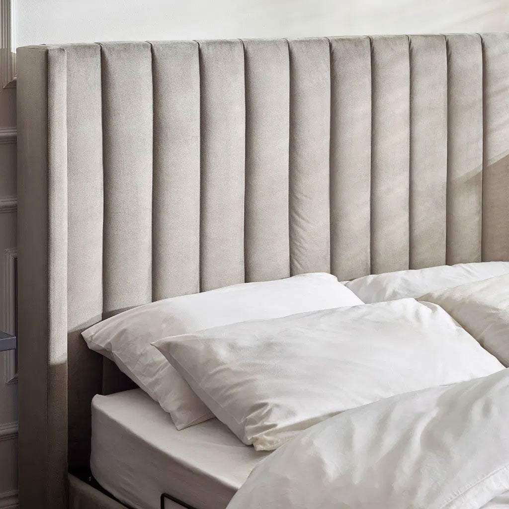Fabric Double Ottoman TV Storage Bed - Clara