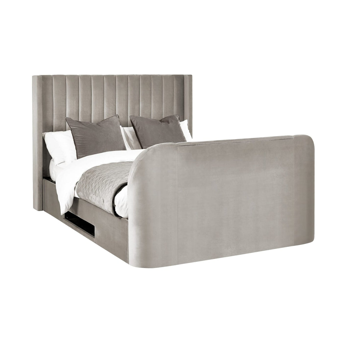 Fabric Double Ottoman TV Storage Bed - Clara