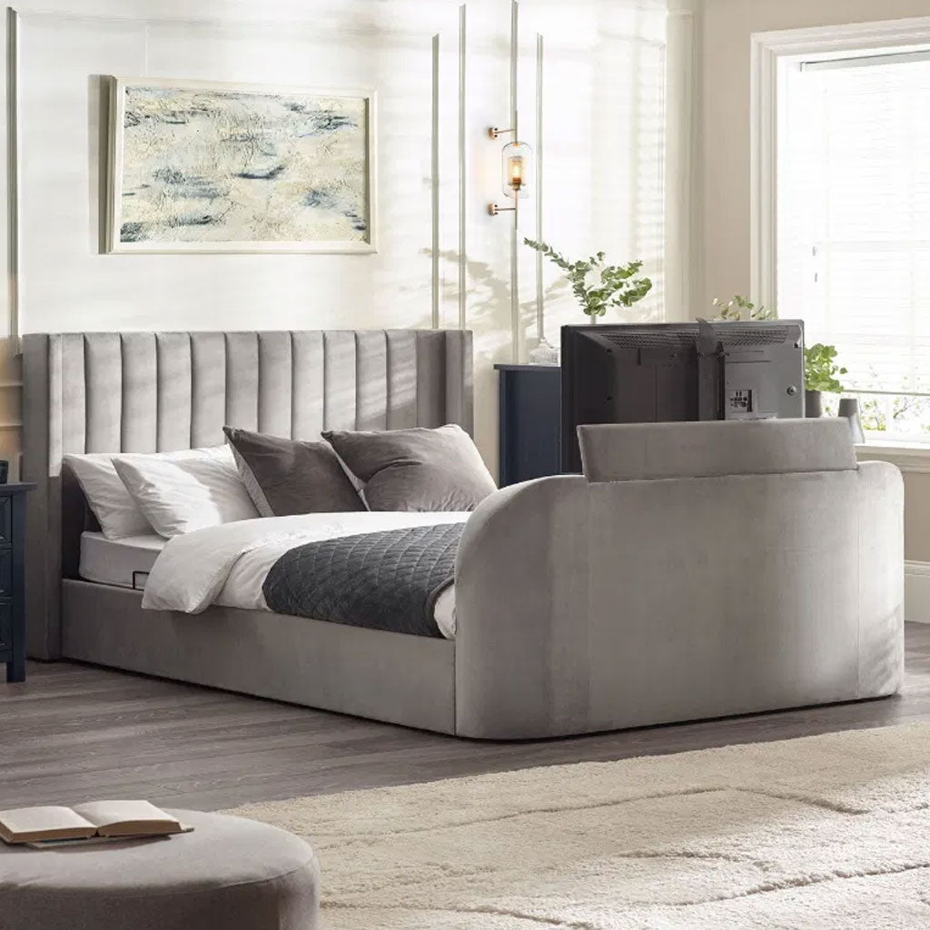 Fabric Double Ottoman TV Storage Bed - Clara