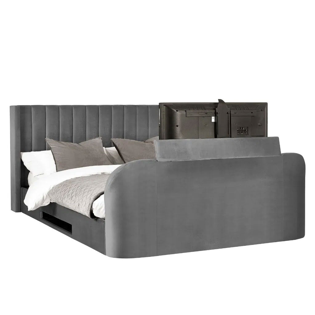 Fabric Double Ottoman TV Storage Bed - Clara