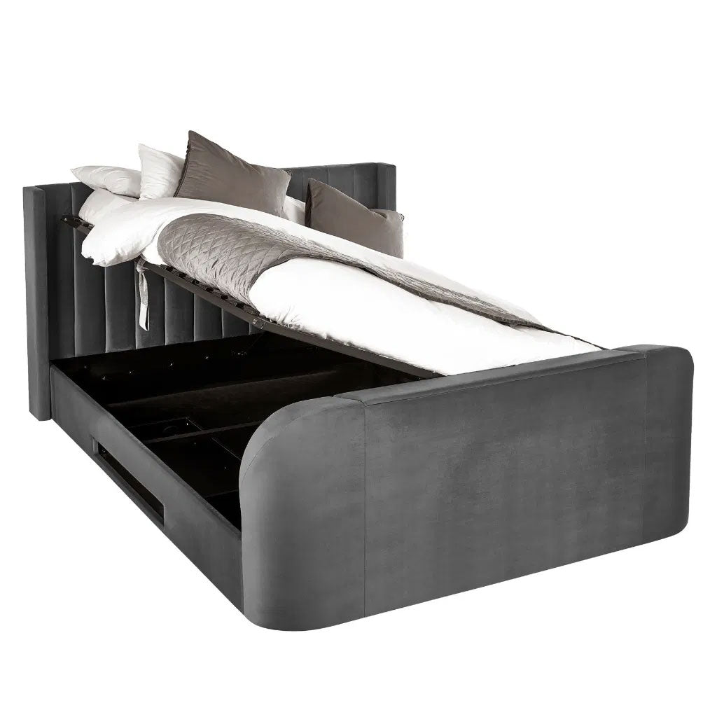 Fabric Double Ottoman TV Storage Bed - Clara