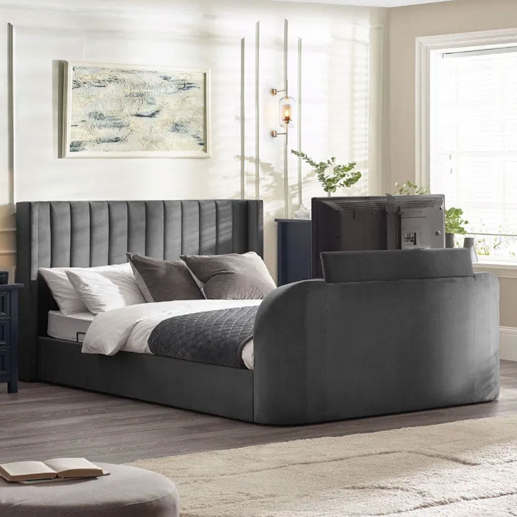 Fabric Double Ottoman TV Storage Bed - Clara