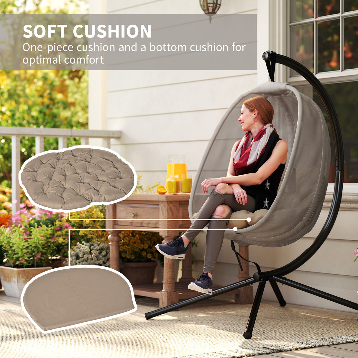 Fabric Folding Hanging Egg Chair With Side Pocket - Velmora