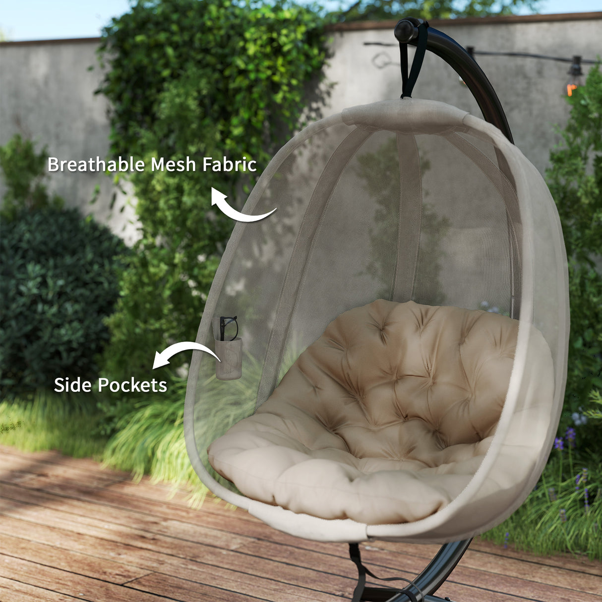 Fabric Folding Hanging Egg Chair With Side Pocket - Velmora