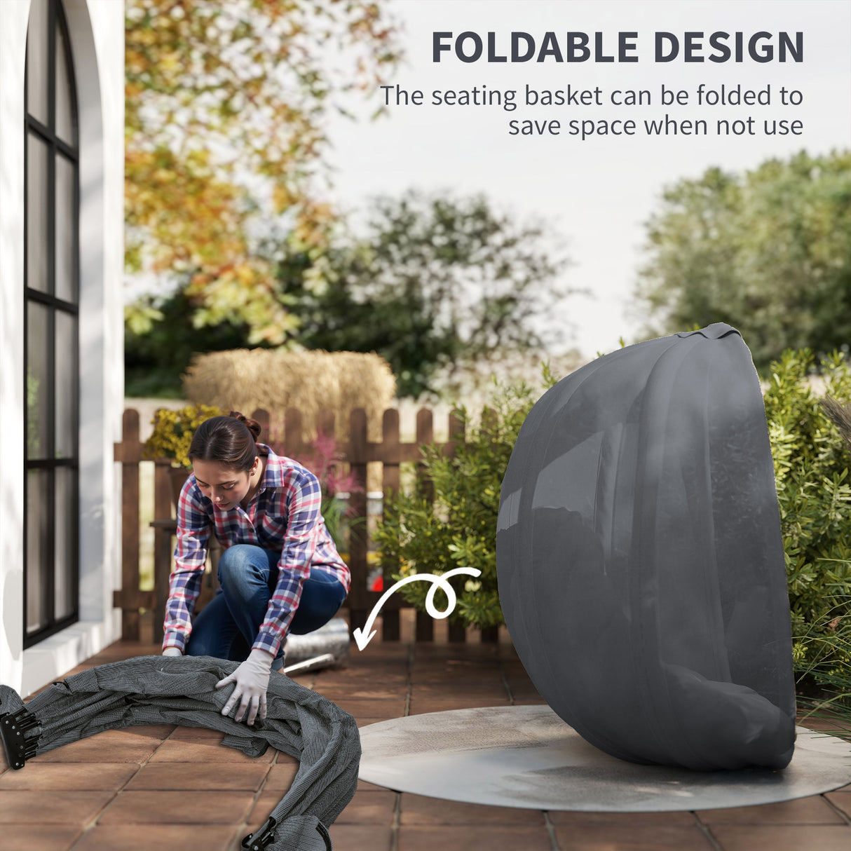 Fabric Folding Hanging Egg Chair With Side Pocket - Velmora