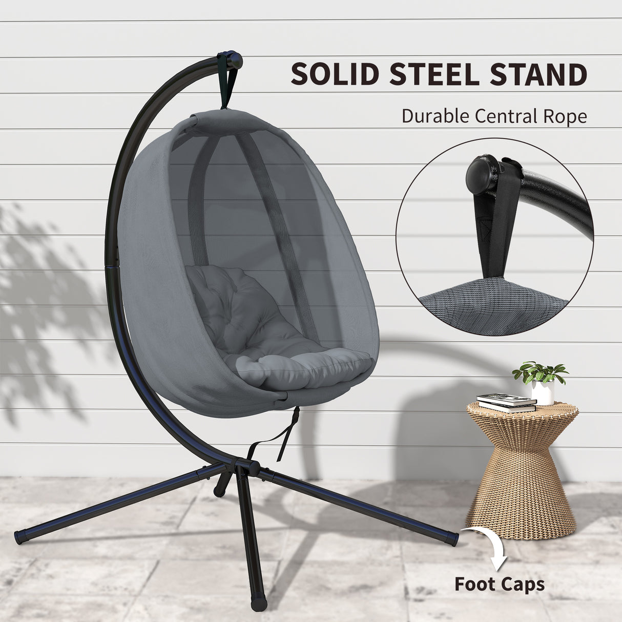 Fabric Folding Hanging Egg Chair With Side Pocket - Velmora