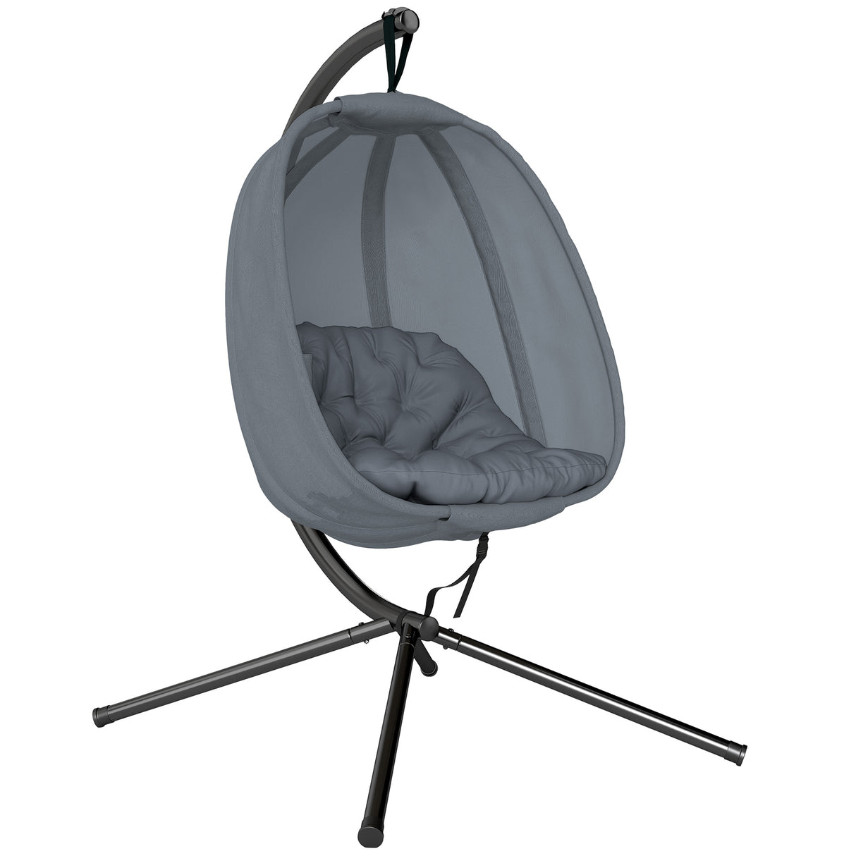 Fabric Folding Hanging Egg Chair With Side Pocket - Velmora