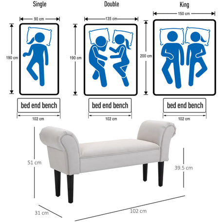 Fabric Hallway Seating Bench 102cm Wide - Velmora