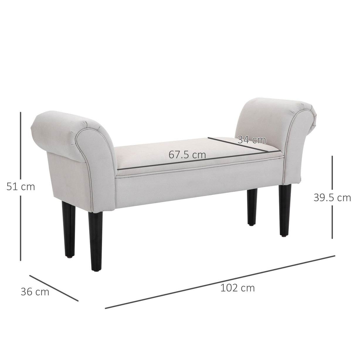 Fabric Hallway Seating Bench 102cm Wide - Velmora