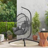 Fabric Hanging Egg Swing Chair With Full Body Padded Seat And Metal Stand - Velmora