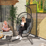 Fabric Hanging Egg Swing Chair With Full Body Padded Seat And Metal Stand - Velmora