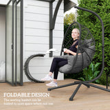 Fabric Hanging Egg Swing Chair With Full Body Padded Seat And Metal Stand - Velmora