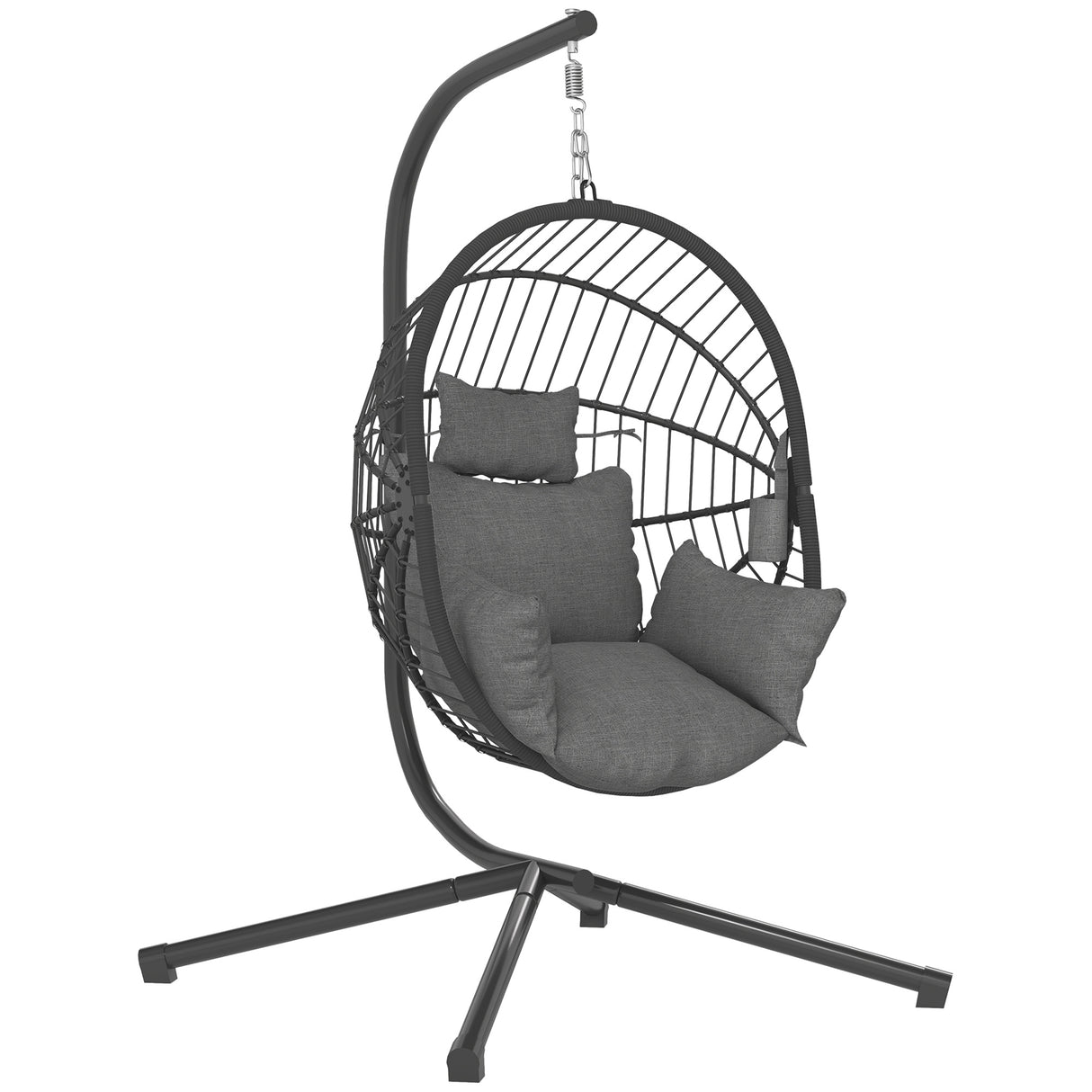 Fabric Hanging Egg Swing Chair With Full Body Padded Seat And Metal Stand - Velmora