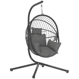Fabric Hanging Egg Swing Chair With Full Body Padded Seat And Metal Stand - Velmora