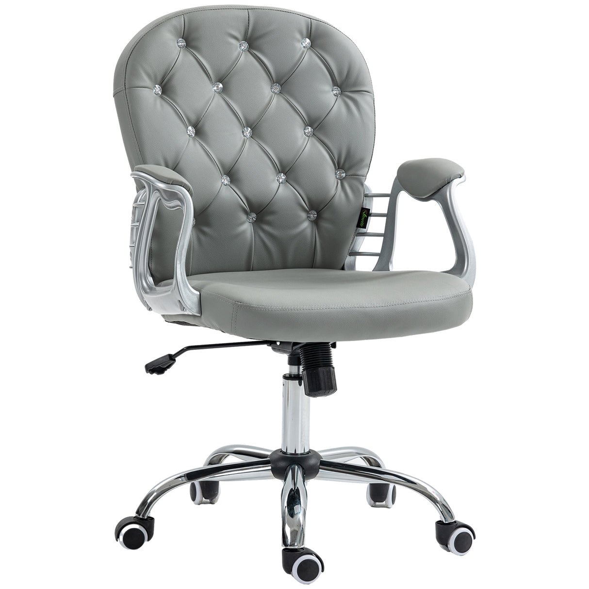 Fabric Home And Office Chair 59.5cm Wide With PU Leather Diamante Back - Velmora