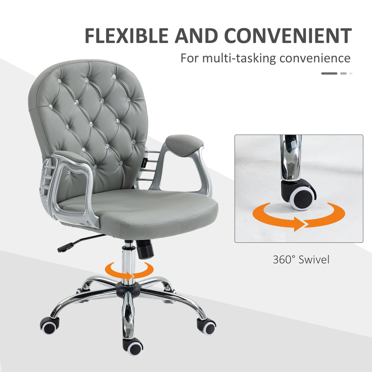Fabric Home And Office Chair 59.5cm Wide With PU Leather Diamante Back - Velmora