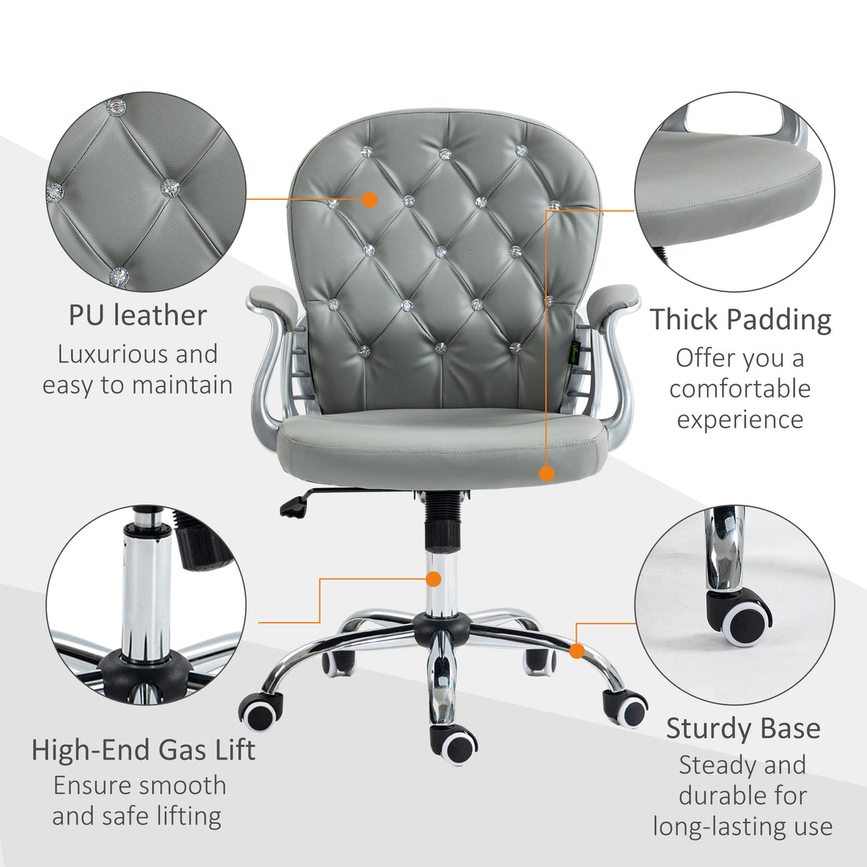 Fabric Home And Office Chair 59.5cm Wide With PU Leather Diamante Back - Velmora