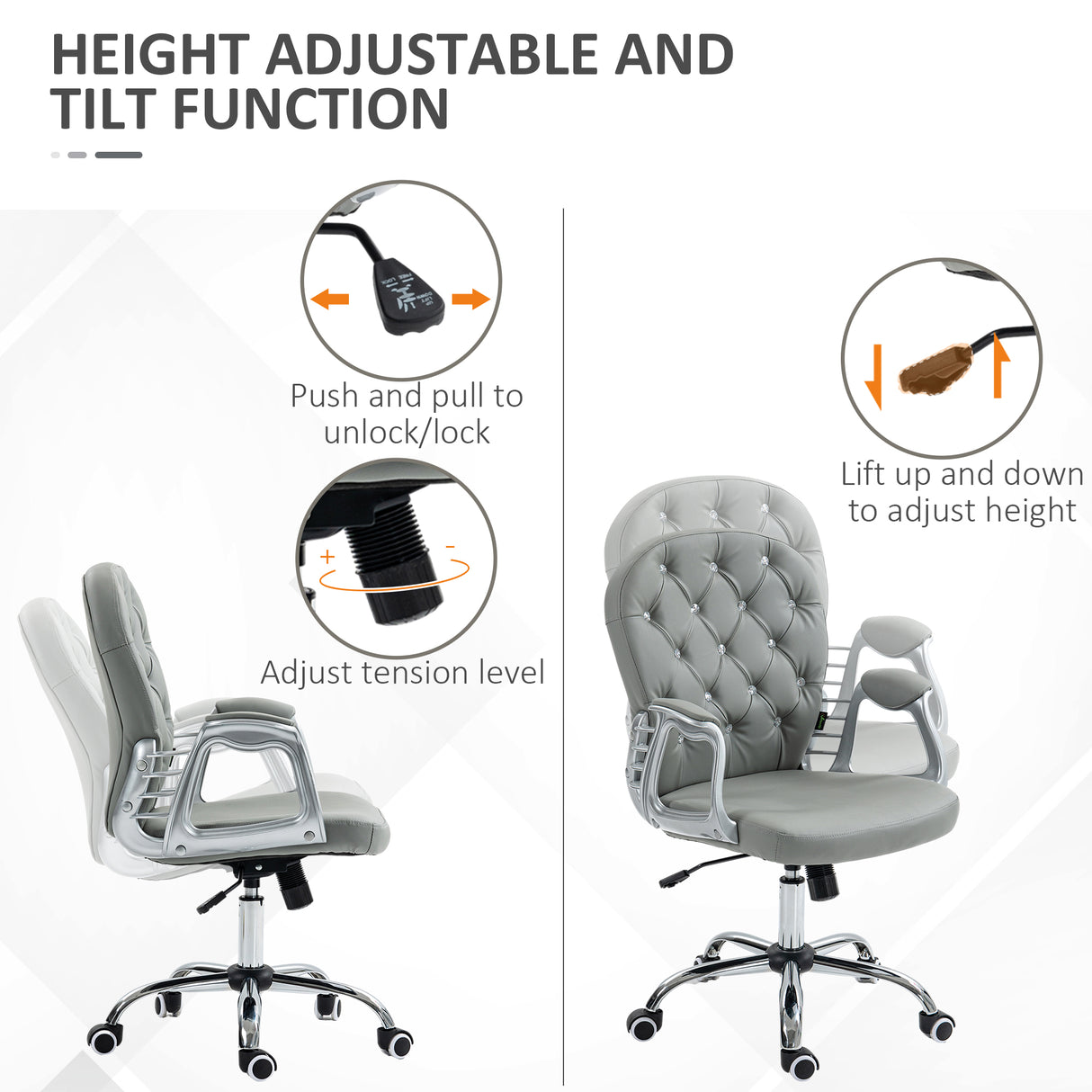 Fabric Home And Office Chair 59.5cm Wide With PU Leather Diamante Back - Velmora