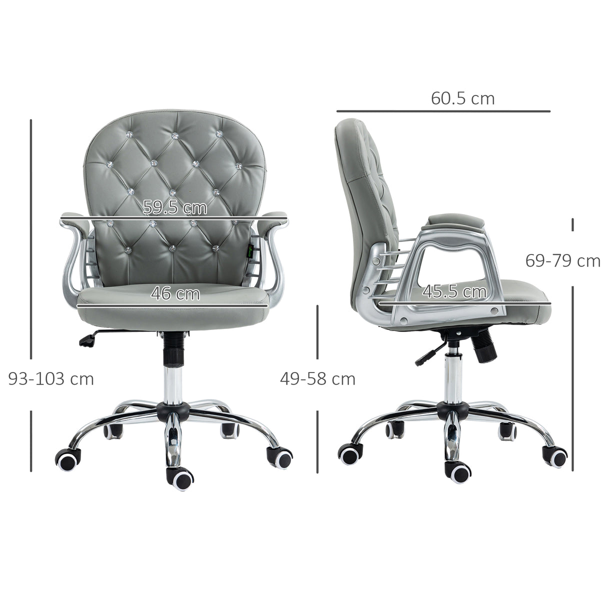 Fabric Home And Office Chair 59.5cm Wide With PU Leather Diamante Back - Velmora