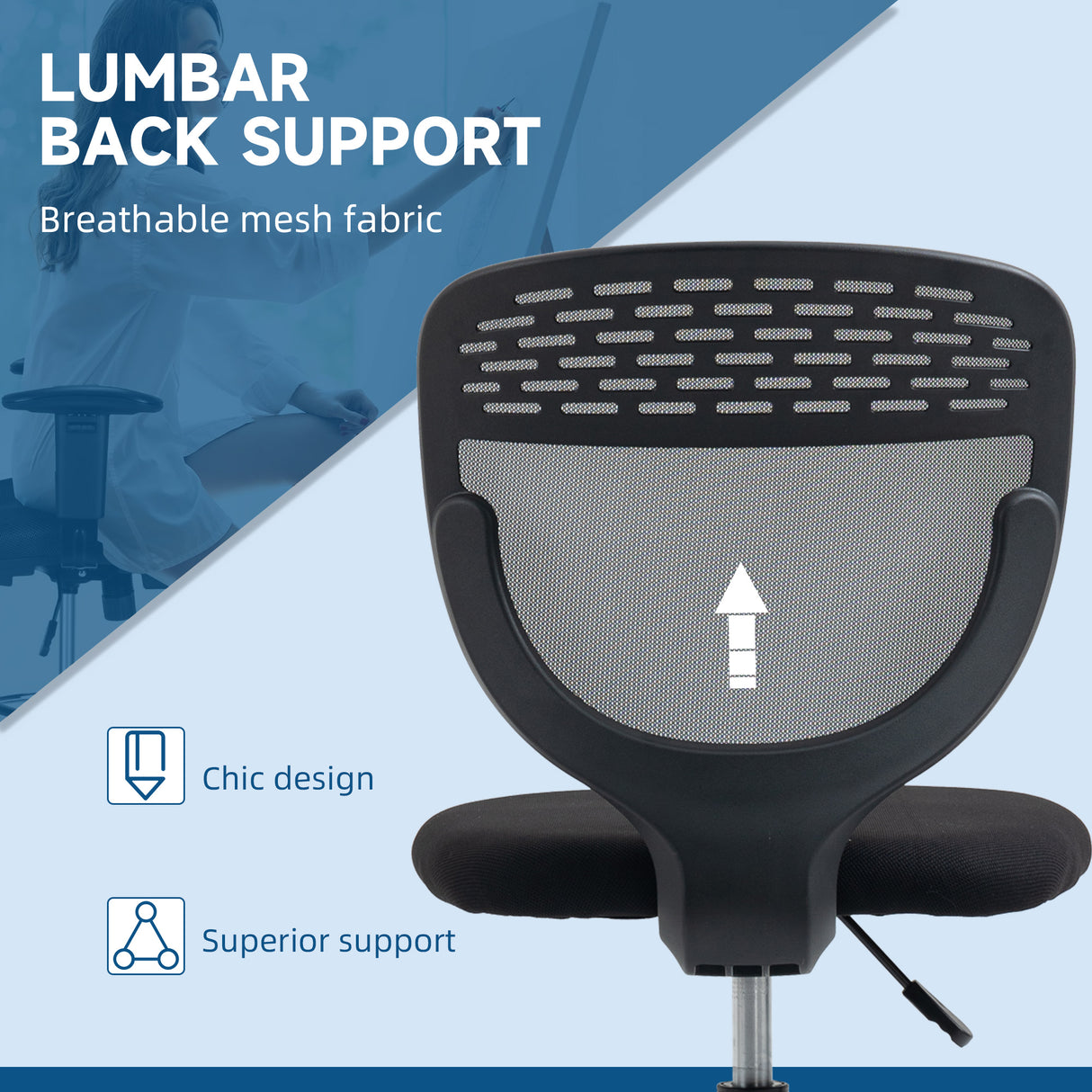 Fabric Home And Office Chair 59cm Wide Armless With Adjustable Foot Ring - Velmora