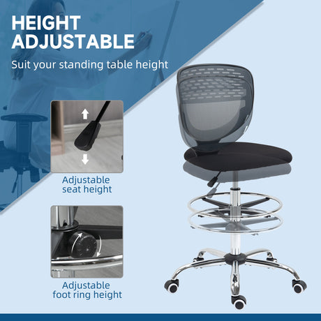 Fabric Home And Office Chair 59cm Wide Armless With Adjustable Foot Ring - Velmora
