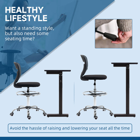 Fabric Home And Office Chair 59cm Wide Armless With Adjustable Foot Ring - Velmora