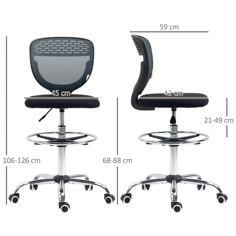 Fabric Home And Office Chair 59cm Wide Armless With Adjustable Foot Ring - Velmora