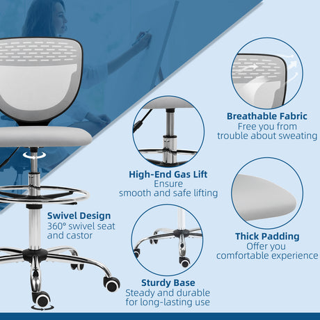 Fabric Home And Office Chair 59cm Wide Armless With Adjustable Foot Ring - Velmora