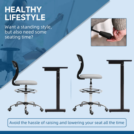 Fabric Home And Office Chair 59cm Wide Armless With Adjustable Foot Ring - Velmora
