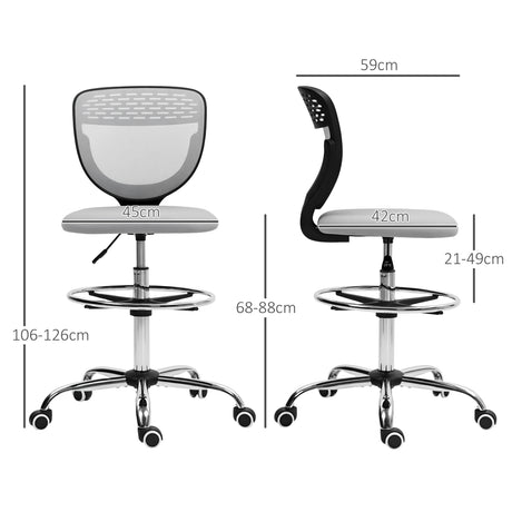 Fabric Home And Office Chair 59cm Wide Armless With Adjustable Foot Ring - Velmora
