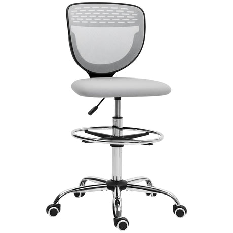 Fabric Home And Office Chair 59cm Wide Armless With Adjustable Foot Ring - Velmora