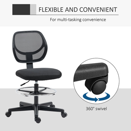 Fabric Home And Office Chair 59cm Wide With Adjustable Foot Ring And Seat Height Black - Velmora