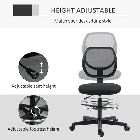 Fabric Home And Office Chair 59cm Wide With Adjustable Foot Ring And Seat Height Black - Velmora
