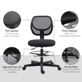 Fabric Home And Office Chair 59cm Wide With Adjustable Foot Ring And Seat Height Black - Velmora