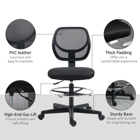 Fabric Home And Office Chair 59cm Wide With Adjustable Foot Ring And Seat Height Black - Velmora