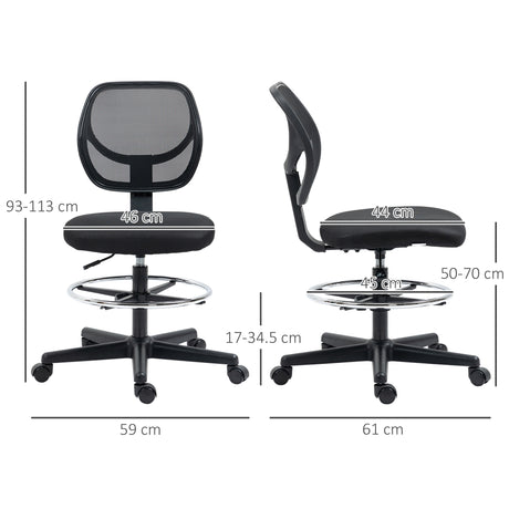 Fabric Home And Office Chair 59cm Wide With Adjustable Foot Ring And Seat Height Black - Velmora