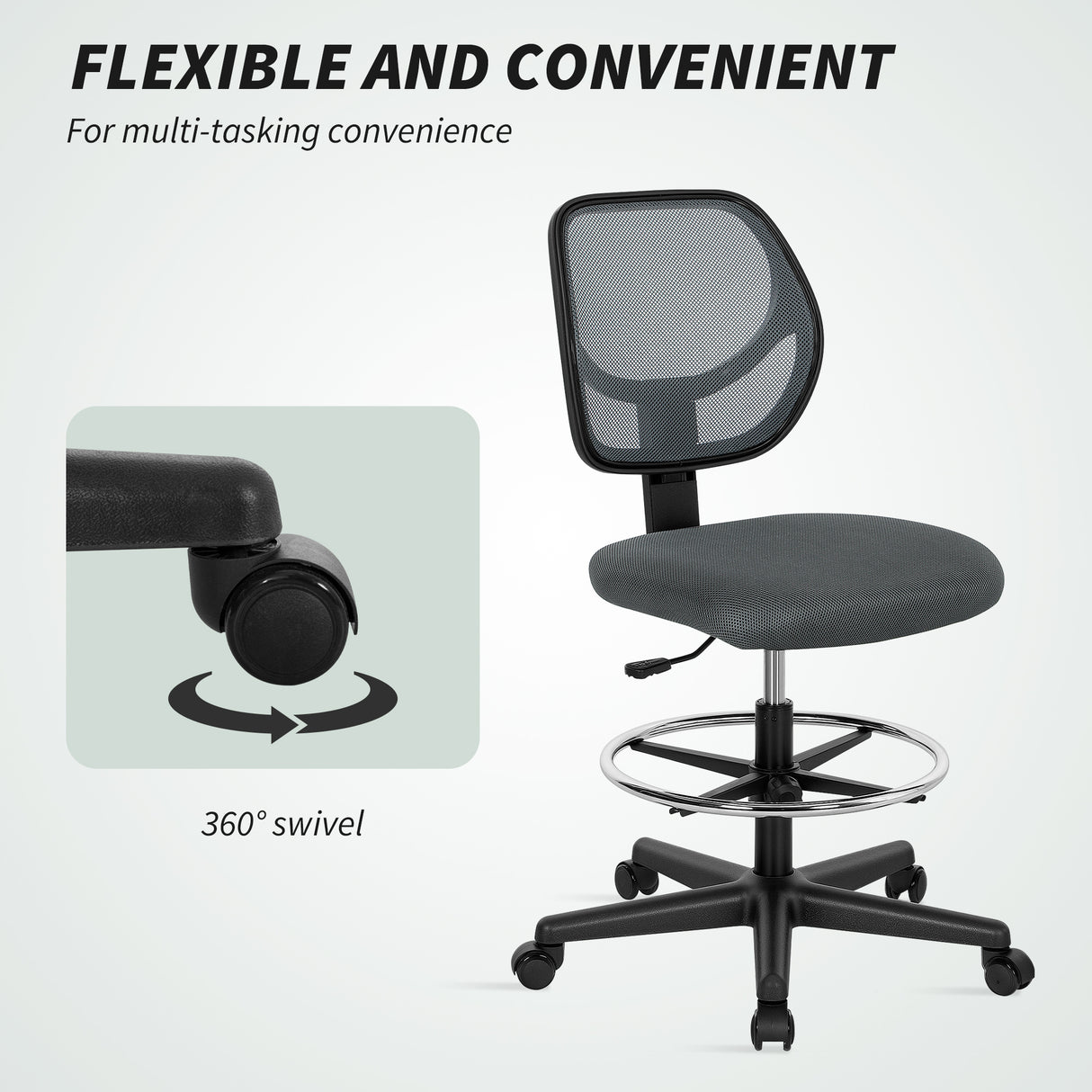 Fabric Home And Office Chair 59cm Wide With Adjustable Foot Ring And Seat Height Black - Velmora