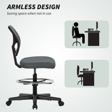 Fabric Home And Office Chair 59cm Wide With Adjustable Foot Ring And Seat Height Black - Velmora