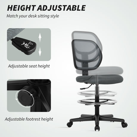 Fabric Home And Office Chair 59cm Wide With Adjustable Foot Ring And Seat Height Black - Velmora