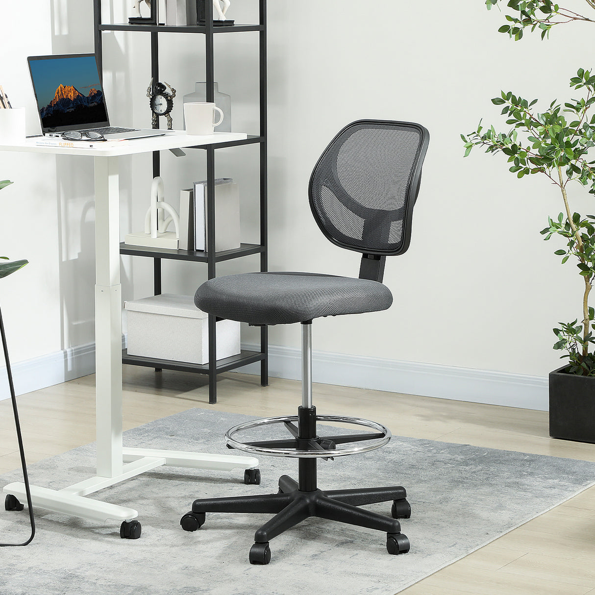 Fabric Home And Office Chair 59cm Wide With Adjustable Foot Ring And Seat Height Black - Velmora